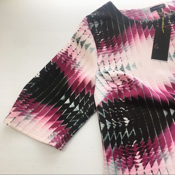 6th & Lane Geometric Print Pink Scuba Top - Picture 2 of 10